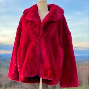 DVF Red Faux Fur Teddy Coat, Size S